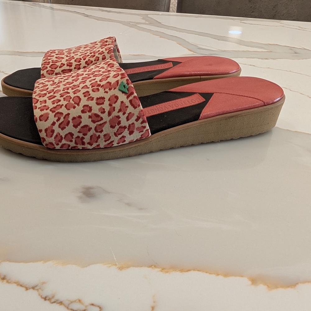 Bottega Veneta Red and Tan Leopard Print Sandals